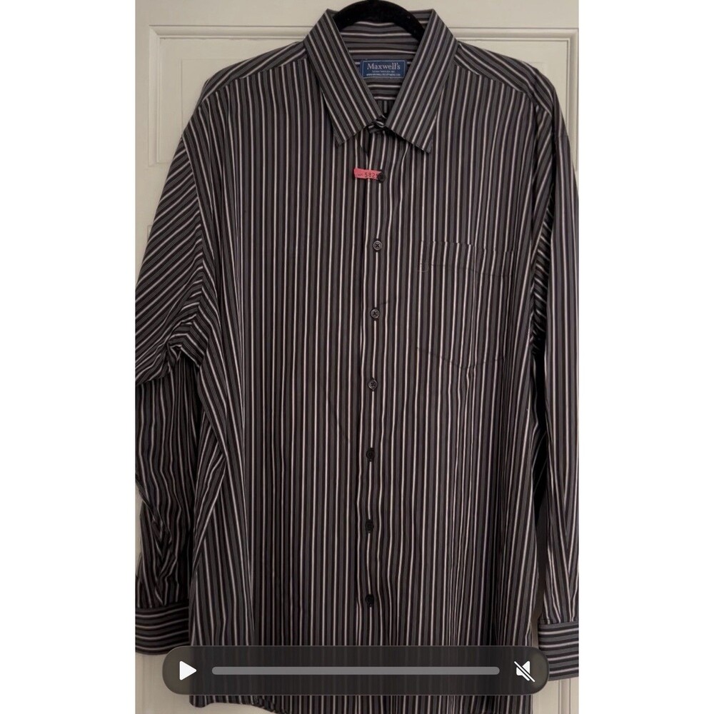 Maxwell's 100% Cotton Black White Gray Striped Dress Shirt size 3XL